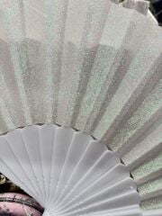 Plastik Yelpaze Simli Beyaz