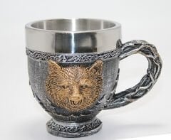 Mitolojik Ayı Figürlü 3D Kabartmalı Paslanmaz Çelik Kupa Bardak