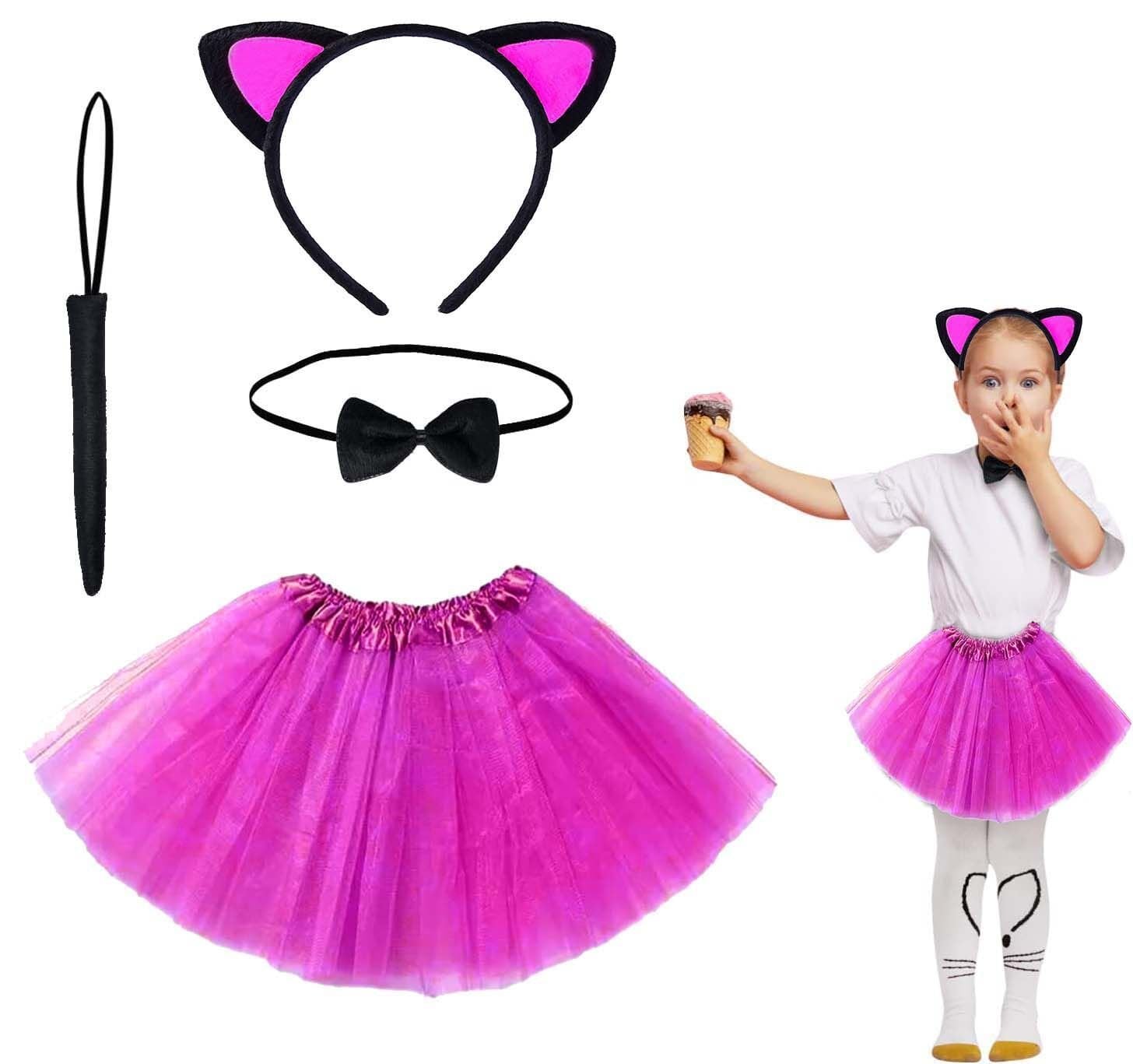 Fuşya Renk Kedi Kostüm Seti - Tütü, Taç, Papyon, Kuyruk