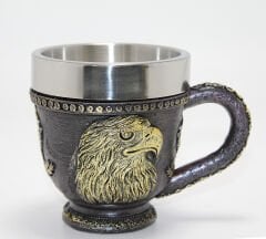 3D Kabartmalı Kartal Büstü Paslanmaz Çelik Kupa Bardak