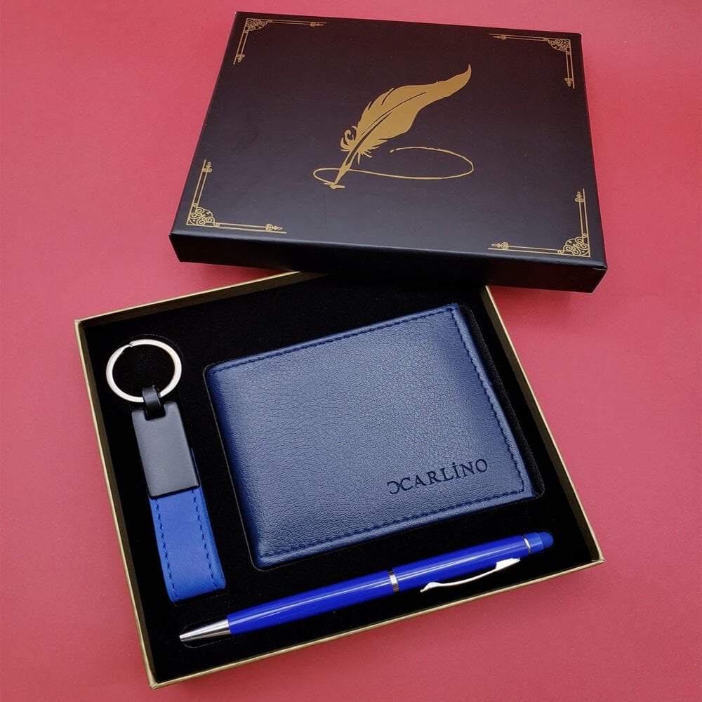 Toptan Mavi Cüzdan Anahtarlık ve Kalem