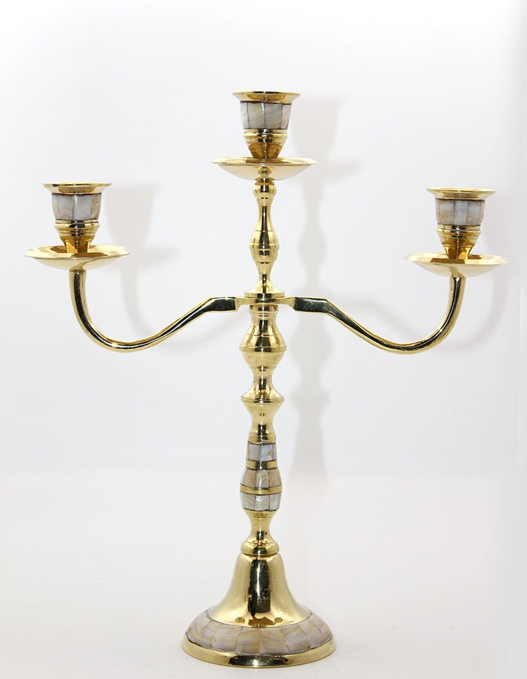 Pirinç Sedefli 3'lü Şamdan Model 2