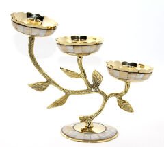 Pirinç Sedefli 3'lü Şamdan Model 4