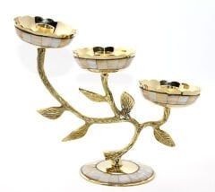 Pirinç Sedefli 3'lü Şamdan Model 4