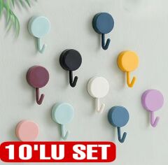 Renkli 10 lu Plastik Kendinden Yapışkanlı Askı Seti