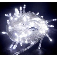 10m 100 Led Boncuk Lamba Beyaz Işık Şeffaf Kablo