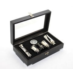 Ahşap Kutulu Pirinç Dürbün Pusula Ve Kum Saati Seti