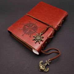 Toptan Kahverengi Pusula Temalı Deri Defter