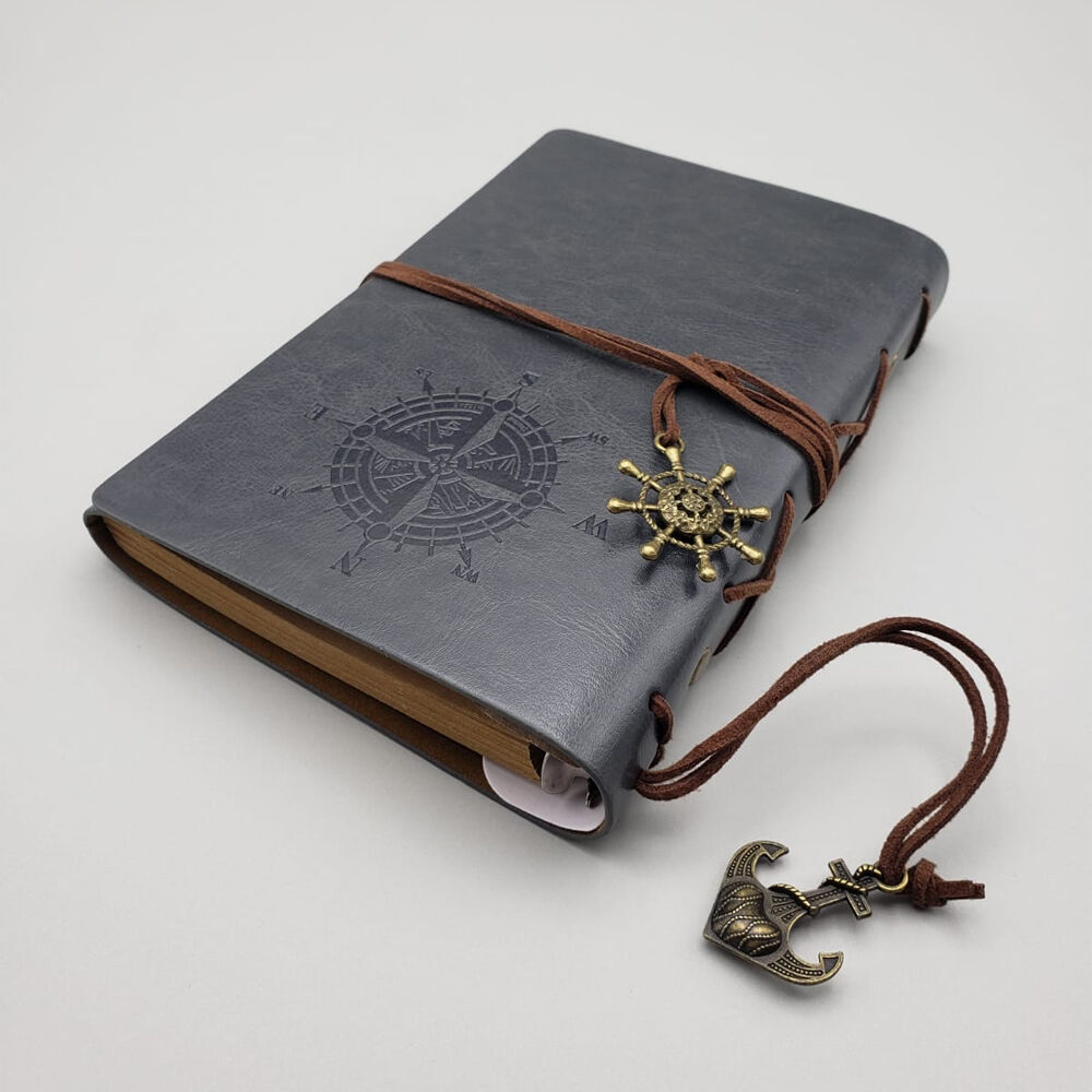 Toptan Pusula Motifli Çizgisiz Deri Defter