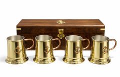 29x7 cm Ahşap Kutulu 4'lü Pirinç Fincan Seti