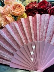 Plastik Yelpaze Simli Pembe