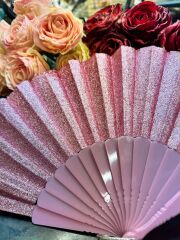 Plastik Yelpaze Simli Pembe