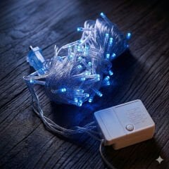 10 Metre 100 Led Damla Uçlu Mavi Işık Şeffaf Kablo