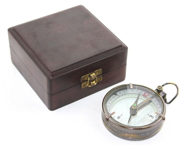 Ahşap Kutulu Pirinç Pusula Model 10