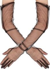 Uzun Boy Likralı Siyah Yetişkin Mega Tül Eldiven