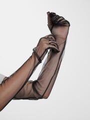 Uzun Boy Likralı Siyah Yetişkin Mega Tül Eldiven