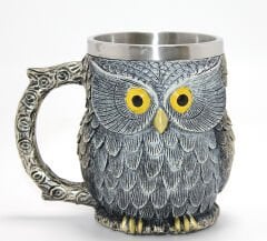 Bilge Baykuş Figürlü 3D Kabartmalı Paslanmaz Çelik Kupa Bardak