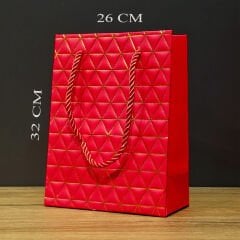 Büyük Boy Kırmızı Gold Desenli Hediye Çantası