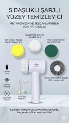 Magic Brush 5 in 1 Kablosuz Şarjlı Temizlik Fırçası | Çok Amaçlı Döner Başlıklı Elektrikli Banyo, Mutfak ve Fayans Temizleme Seti
