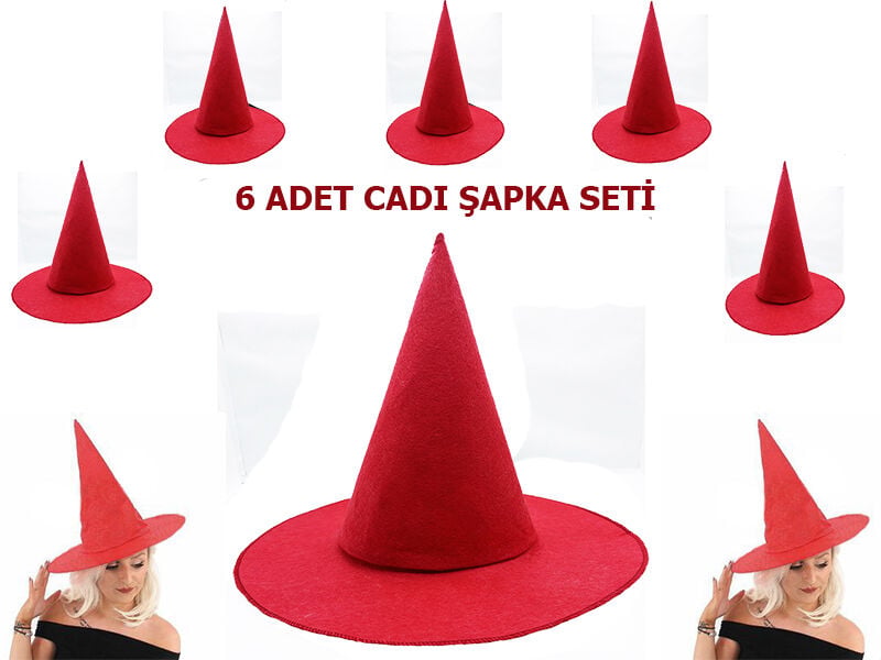 Kırmızı Keçe Cadı Şapkası Yetişkin-Çocuk Uyumlu
