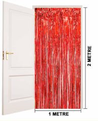 Kırmızı Metalize Parlak Saçaklı Perde