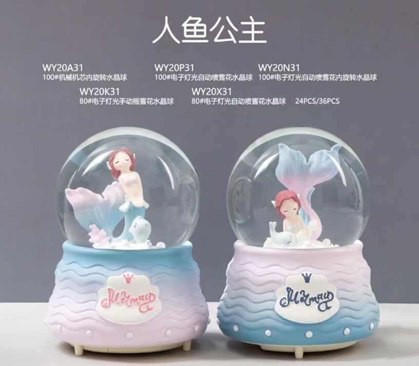 Deniz Kızı Temalı Işıklı Müzikli Orta Boy Kar Küresi