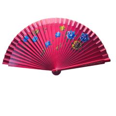 Yelpaze Bambu Çift Taraflı Çiçekli El Boyama Kırmızı