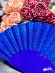 Plastik Yelpaze Simli Mavi