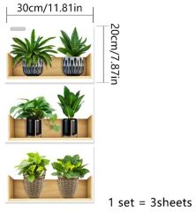 Raflı Bitki Tasarımlı Yapışkanlı Sticker 20*30 cm 3lü Set MC-663