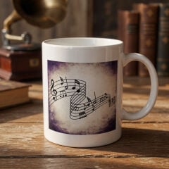 Müzik Notaları Tasarımlı Kupa Bardak