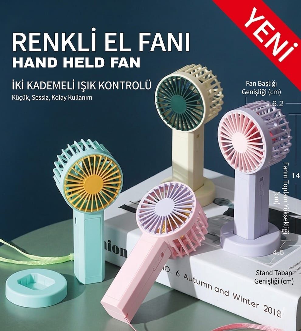 Taşınabilir Şarjlı El Fanı 2 Kademeli Beyaz Işıklı