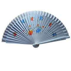 Yelpaze Bambu Çift Taraflı Çiçekli El Boyama Beyaz