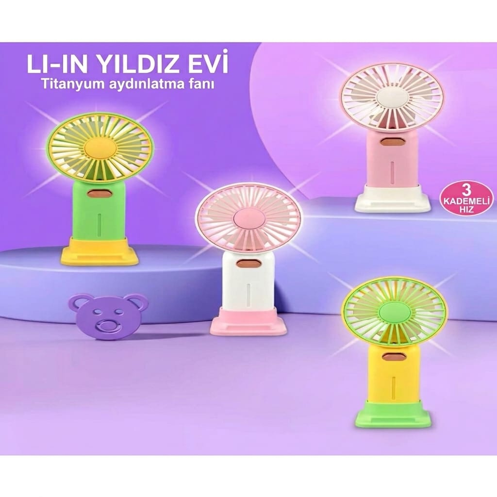 Taşınabilir Şarjlı El Fanı 3 Kademeli Işıklı Masa Üstü Telefon Tutmalı
