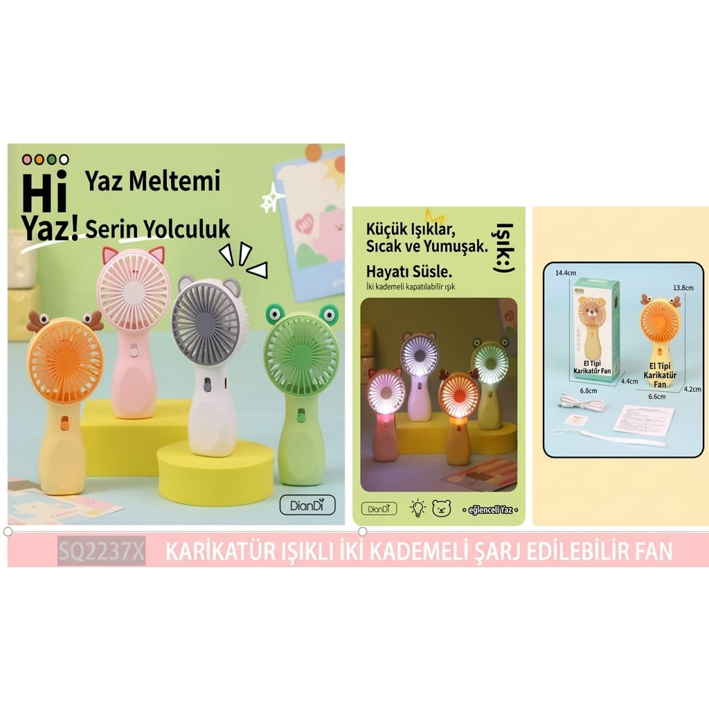 Taşınabilir Şarjlı El Fanı 2 Kademeli Beyaz Işıklı