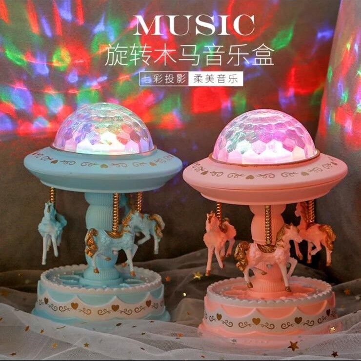 Gece lambası dönen Atlı Karınca Işıklı Müzik Kutusu Orta Boy