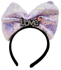 Led Işıklı Gümüş Love Yazılı Lila Fiyonk Taç