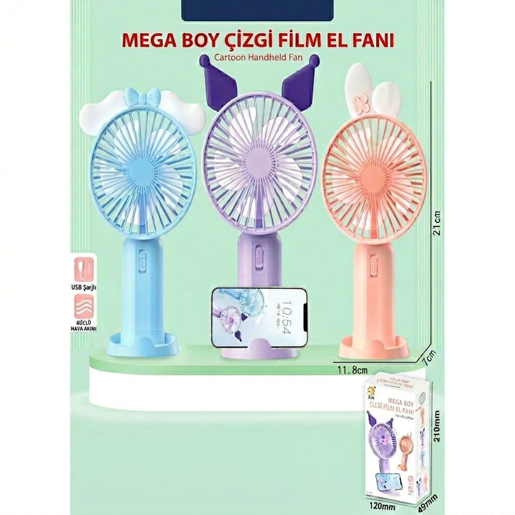 Taşınabilir Şarjlı El Fanı Masa Üstü Telefon Tutmalı