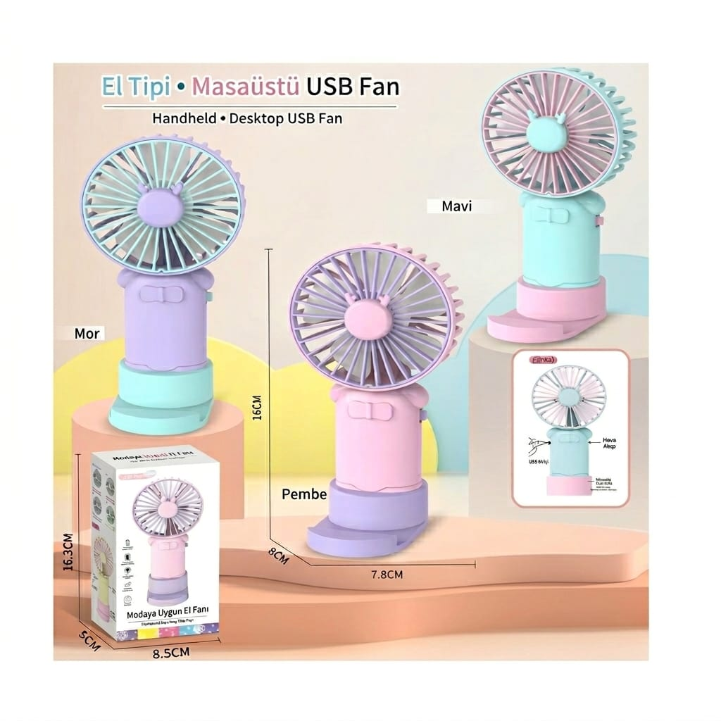 Taşınabilir Şarjlı El Fanı Masa Üstü Telefon Tutmalı