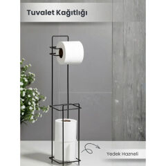 Siyah Standlı Yedek Hazneli Tuvalet Kağıtlığı