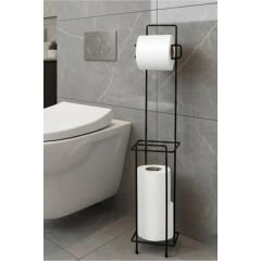 Siyah Standlı Yedek Hazneli Tuvalet Kağıtlığı