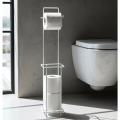 Beyaz Standlı Yedek Hazneli Tuvalet Kağıtlığı