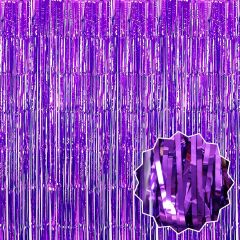 Ekstra Metalize Saçaklı Arka Fon Perde Mor