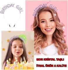 Mor Renk Kristal Taşlı Parlak Birthday Girl Yazılı Taç