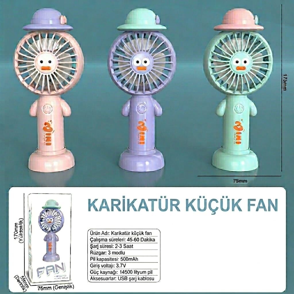 Taşınabilir Şarjlı El Fanı 3 Kademeli