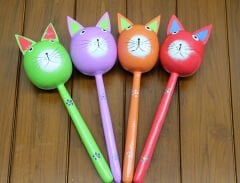 Ahşap Kedi Marakas Tekli