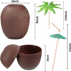 Hindistan Cevizi Hawaii Luau Aloha Pipetli İçecek Kabı Bardak 10x13 cm 1 Adet