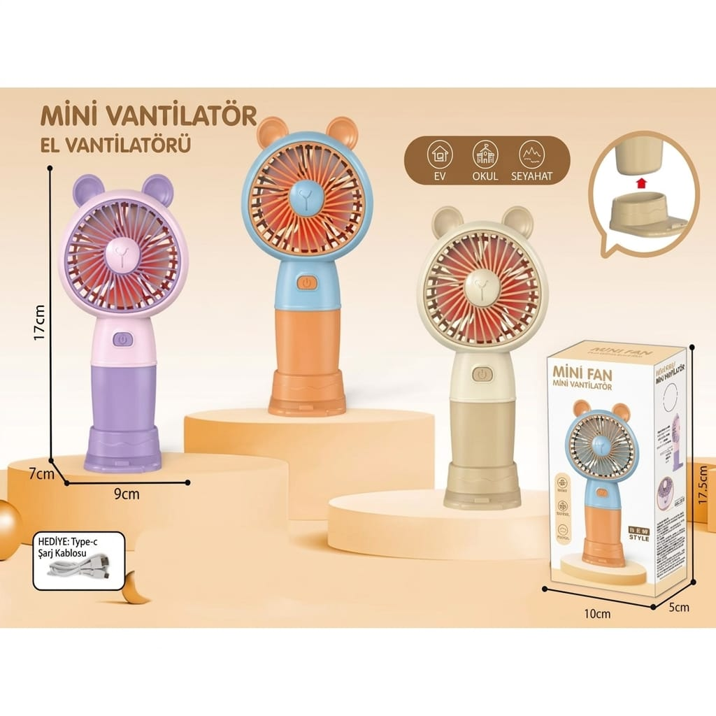 Taşınabilir Şarjlı El Fanı Masa Üstü Telefon Tutmalı