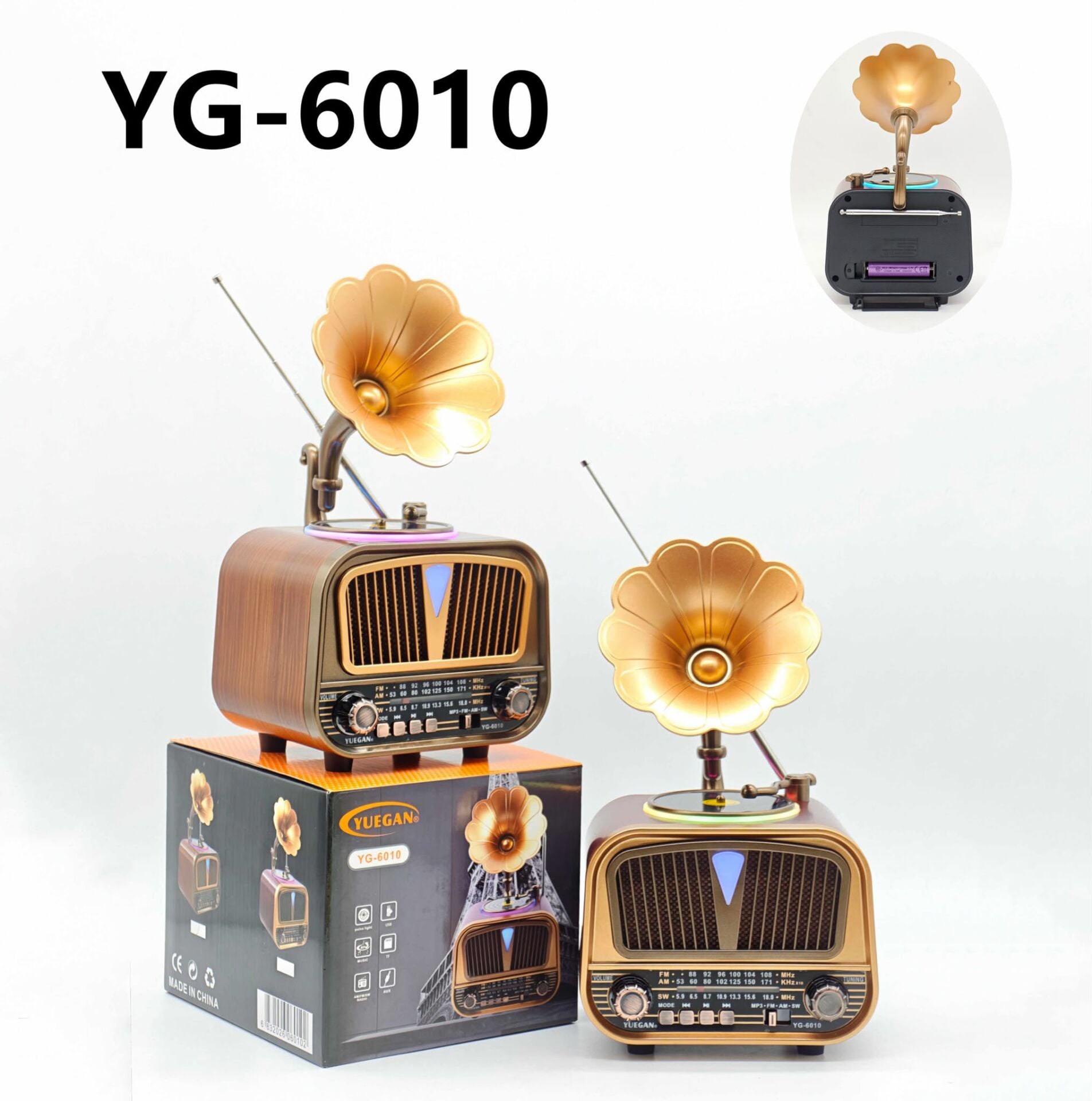 Nostaljik Gramofon Bluetoothlu Güneş Panelli Radyo