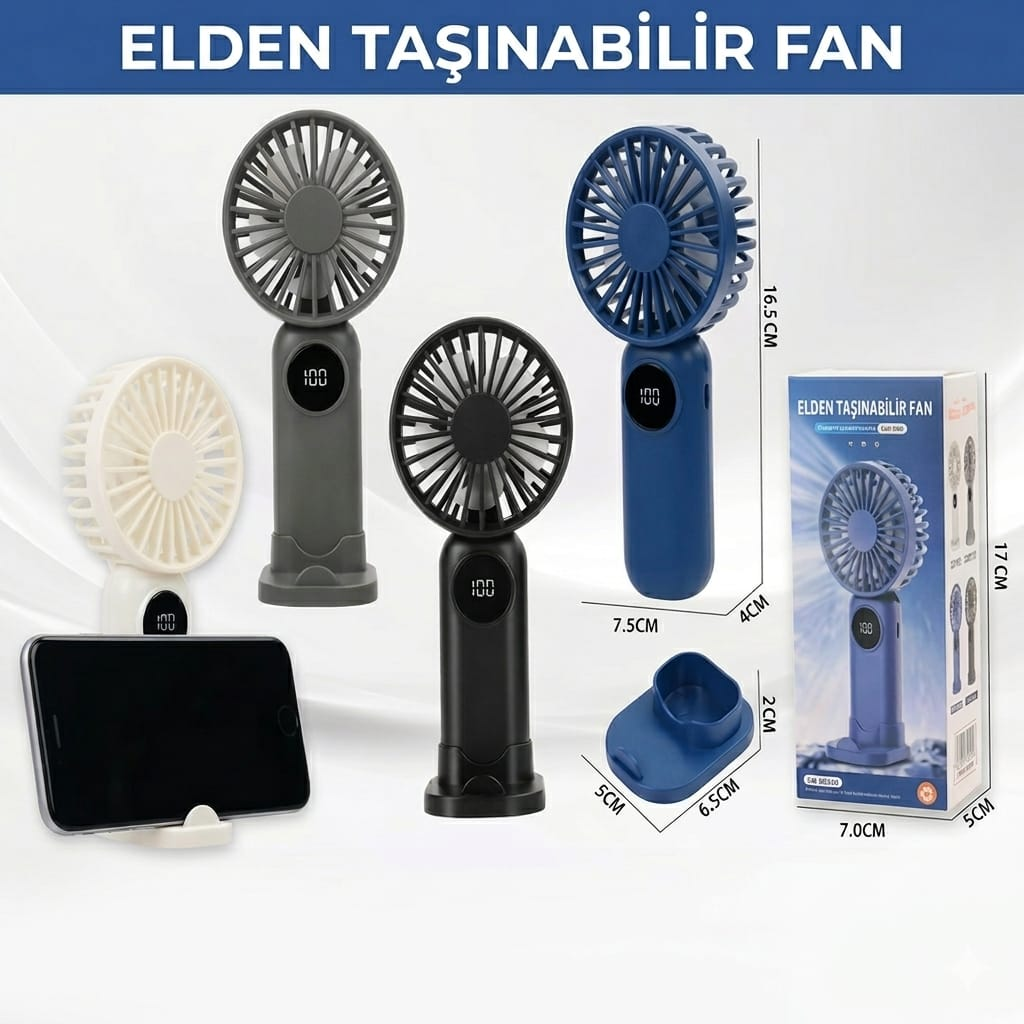 Taşınabilir Şarjlı El Fanı Dijital Masa Üstü Telefon Tutmalı