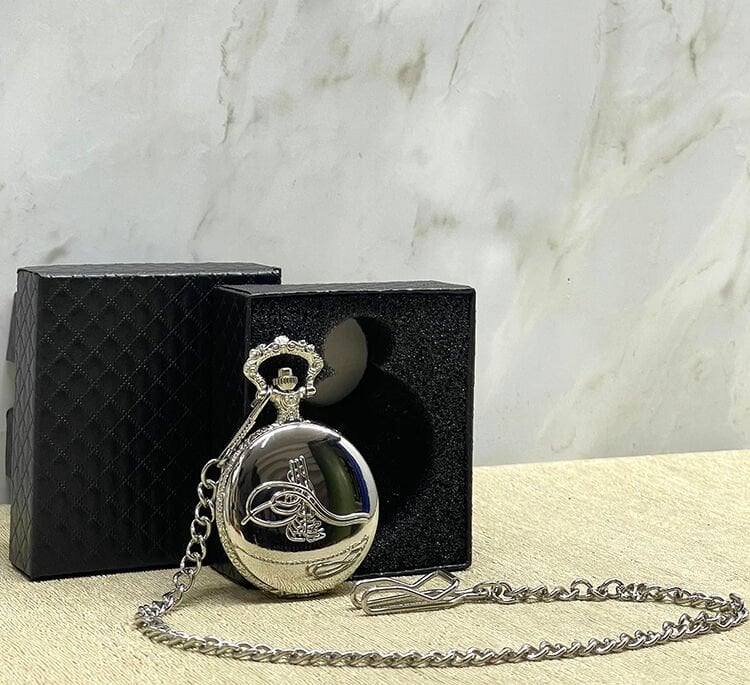 Özel Kutulu Osmanlı Tuğralı Gümüş Köstekli Saat